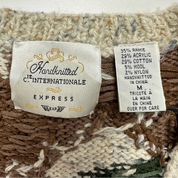 Vintage 90s autumn leaves Oversize Sweater Vneck Womens Medium - Picture 2 of 9